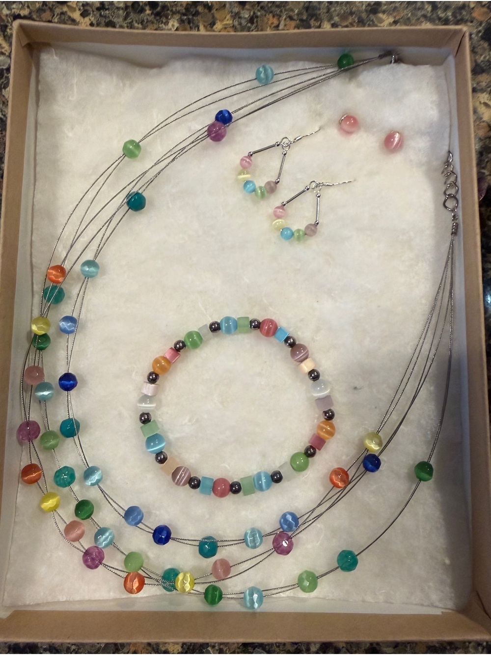 Multi-Color Beaded Necklace, Bracelet & Earring Set - Women's Jewelry